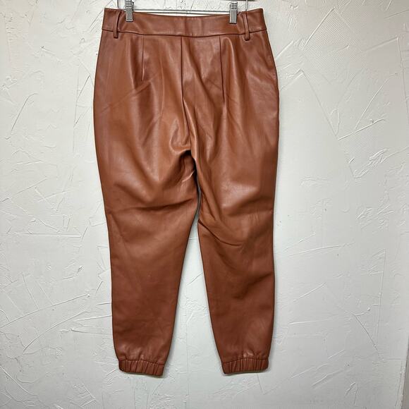 Bar III Camel Brown Colored Faux Leather Jogger Pants Size 12 Preppy Neutral - Picture 8 of 9